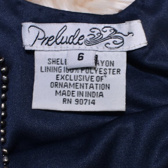 Prelude Beaded Gatsby Cocktail Party Dress Sz 6 Navy Blue Sparkly Party - Picture 10 of 16